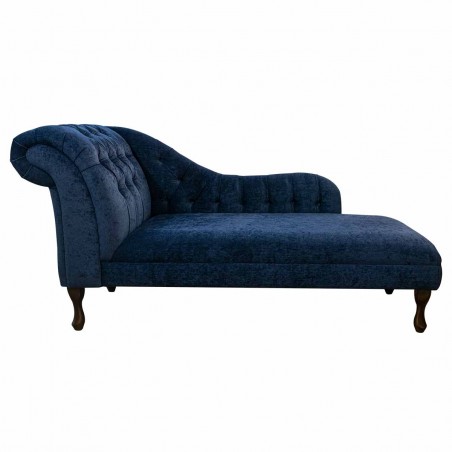 66" Large Deep Buttoned Chaise Longue in a Pimlico Crush Navy Fabric