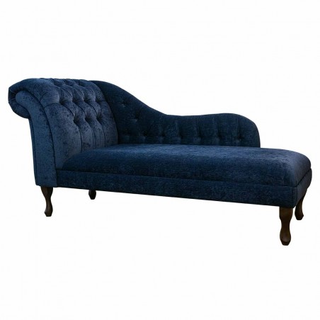 66" Large Deep Buttoned Chaise Longue in a Pimlico Crush Navy Fabric