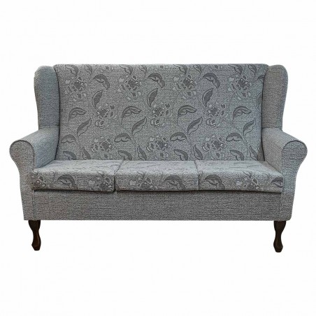 3 Seater Wingback Sofa in a Maida Vale Floral and Plain Grey Fabric