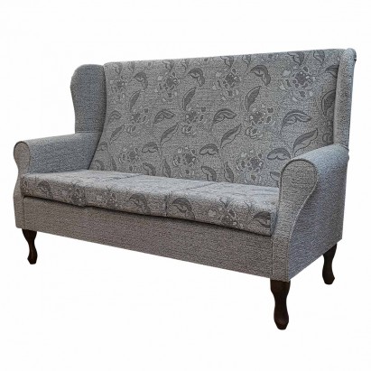 3 Seater Wingback Sofa in a Maida Vale Floral and Plain Grey Fabric