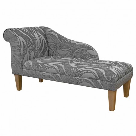 52" Medium Modern Chaise Longue in a Zest Tribal Flower Silver Fabric