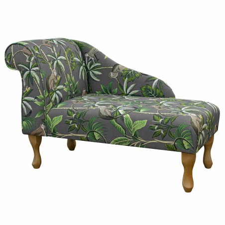 41" Mini Chaise Longue in a Monkey Grey 100% Cotton Print Fabric