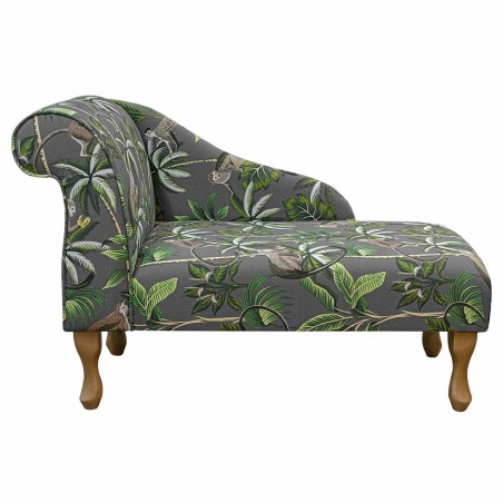 41" Mini Chaise Longue in a Monkey Grey 100% Cotton Print Fabric