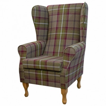 LUXE Large High Back Chair in a Balmoral Heather Tartan Fabric