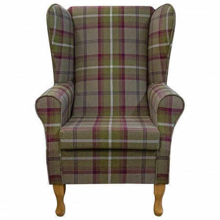 LUXE Large High Back Chair in a Balmoral Heather Tartan Fabric