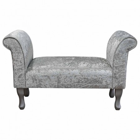 41" Standard Window Seat Settle in a Shimmer Silver Crushed Velvet Fabric