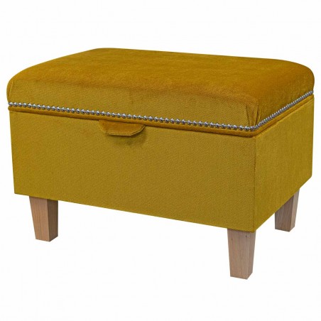 Storage Footstool Ottoman Pouffe Toybox in a Malta Gold Luxury Velvet Fabric with Studding