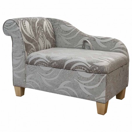 41" Storage Chaise Longue in a Zest Tribal Flower Fudge Fabric