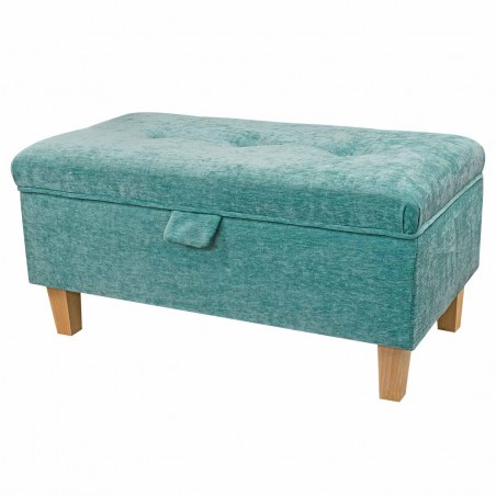 Buttoned Storage Footstool, Ottoman, Pouffe in a Manhattan Lagoon Marl Velvet Fabric