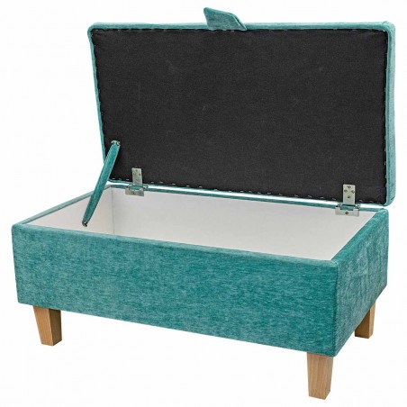 Buttoned Storage Footstool, Ottoman, Pouffe in a Manhattan Lagoon Marl Velvet Fabric