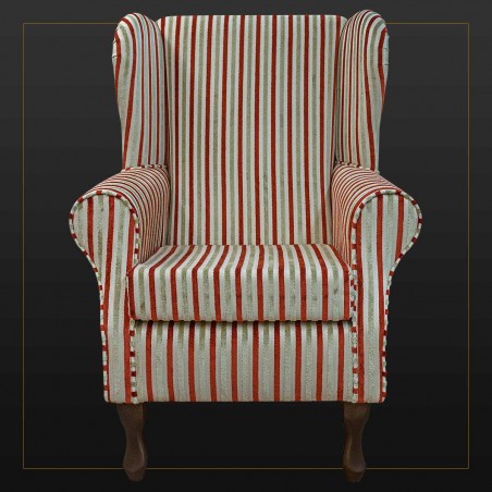 LUXE Standard Wingback Fireside Westoe Chair in an Eleganza Henna & Gold Candy Stripe Fabric