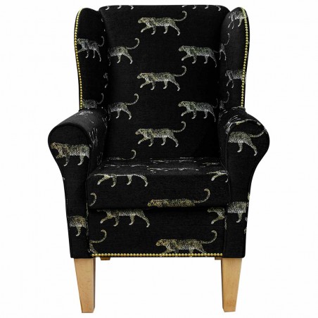 LUXE Standard Wingback Fireside Chair in a Serengeti Leopard Fabric with Half Stud Detail