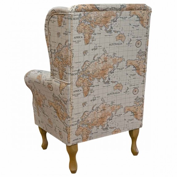 Standard Wingback Fireside Chair in a Maps Multi 100% Cotton Fabric