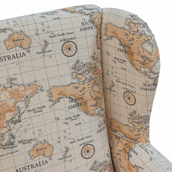 Standard Wingback Fireside Chair in a Maps Multi 100% Cotton Fabric