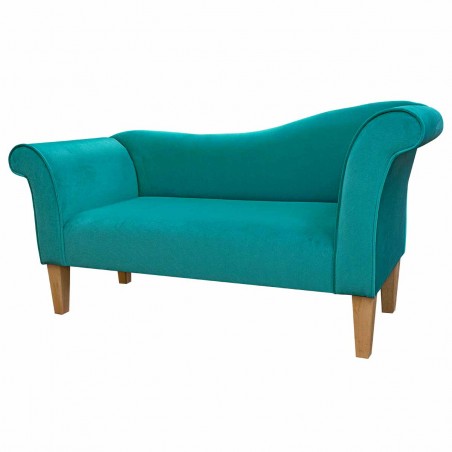 Designer Chaise Sofa in a Malta Lagoon Deluxe Velvet Fabric