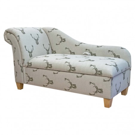 60" Large Storage Chaise Longue in a Stag Cotton Fabric