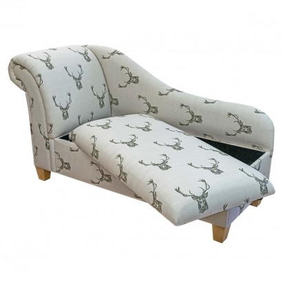 60" Large Storage Chaise Longue in a Stag Cotton Fabric