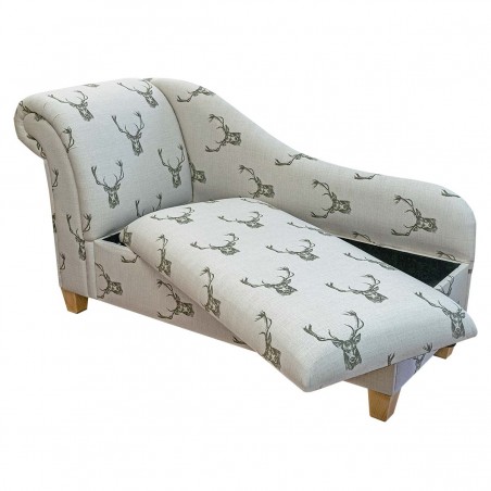 60" Large Storage Chaise Longue in a Stag Cotton Fabric