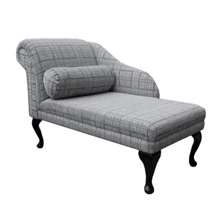 45" Chaise Longue in a Maida Vale Plaid Grey Fabric - 14675
