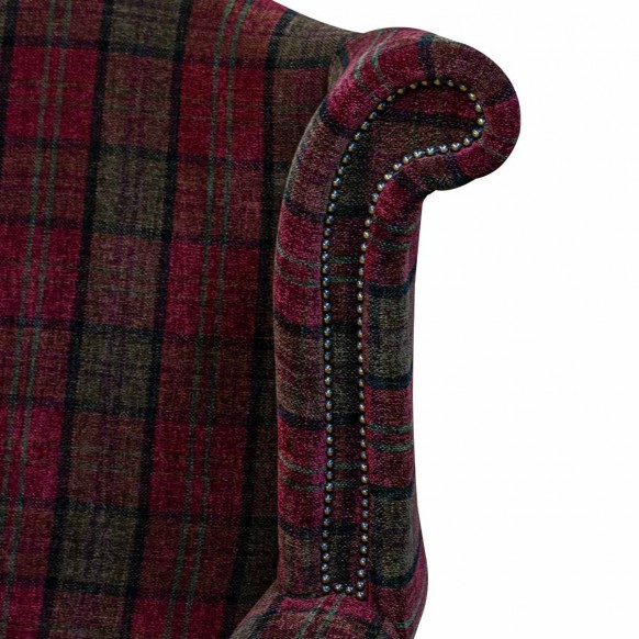 CLEARANCE LUXE Large Wingback Monk Armchair in a Red Lana Tartan Fabric