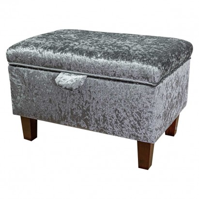 CLEARANCE Storage Footstool Ottoman in Shimmer Steel...