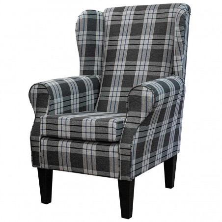 Standard Wingback Fireside Westoe Chair in a Kintyre Charcoal Tartan Fabric