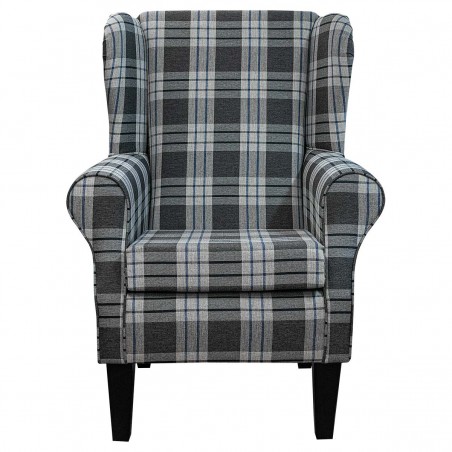 Standard Wingback Fireside Westoe Chair in a Kintyre Charcoal Tartan Fabric