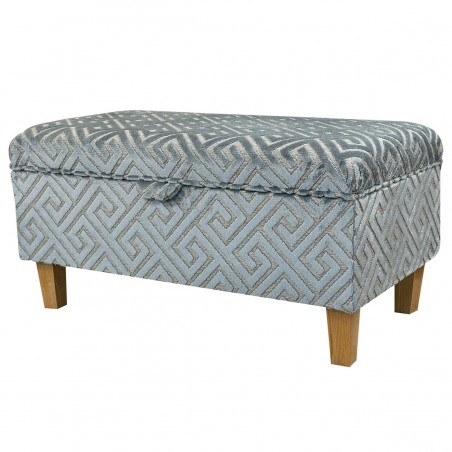 LUXE Storage Footstool, Ottoman, Pouffe in an Extravaganza Meander Line Blue Slate Fabric