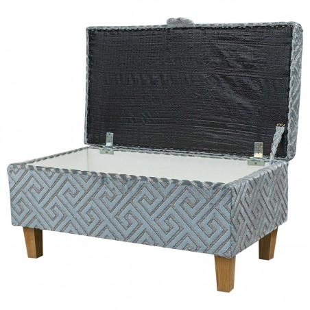 LUXE Storage Footstool, Ottoman, Pouffe in an Extravaganza Meander Line Blue Slate Fabric