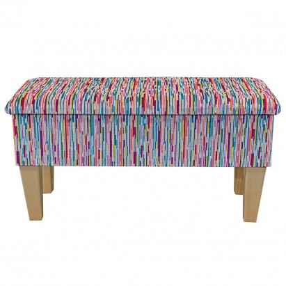 LUXE Medium Dressing Table Storage Stool in an Extravaganza Stripe Burst Rainbow Fabric