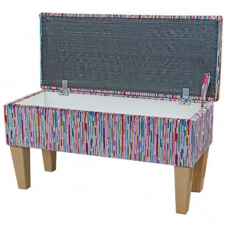 LUXE Medium Dressing Table Storage Stool in an Extravaganza Stripe Burst Rainbow Fabric