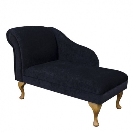 45" Chaise Longue in a Velluto Ebony Black Chenille Fabric with Light Queen Anne Hardwood Legs - VEL225