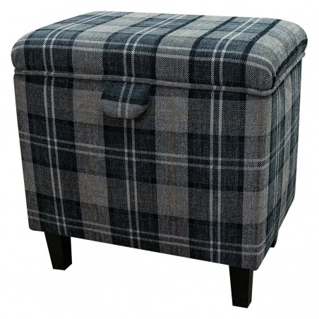 LUXE Tall Storage Footstool Box, Ottoman, Pouffe in a Lana Granite Tartan Fabric