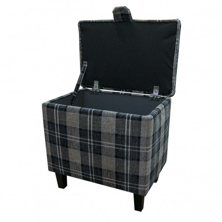 LUXE Tall Storage Footstool Box, Ottoman, Pouffe in a Lana Granite Tartan Fabric