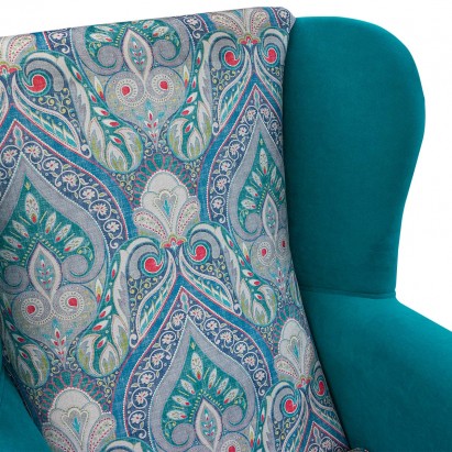 Standard Wingback Fireside Chair in a Prints Medallion & Notting Hill Plain Azure Velvet Fabric