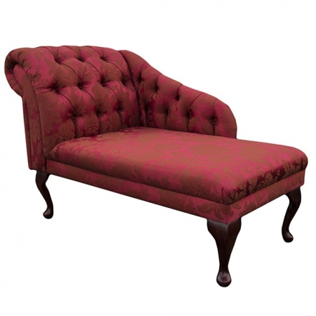 45" Buttoned Chaise Longue in a Damask Floral Claret Fabric - 14262
