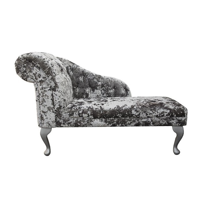 45" Buttoned Chaise Longue in a Lustro Mercury Chenille Fabric - LUS1316