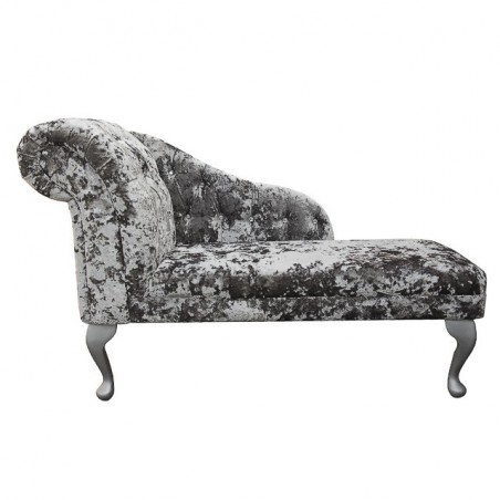 45" Buttoned Chaise Longue in a Lustro Mercury Chenille Fabric - LUS1316