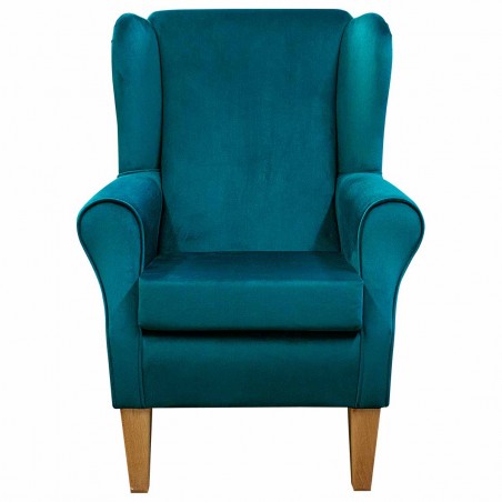 Standard Wingback Fireside Westoe Chair in a Malta Peacock Deluxe Velvet Fabric