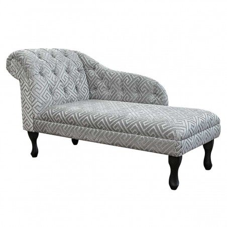 LUXE 52" Medium Buttoned Chaise Longue in an Extravaganza Meander Silver Fabric