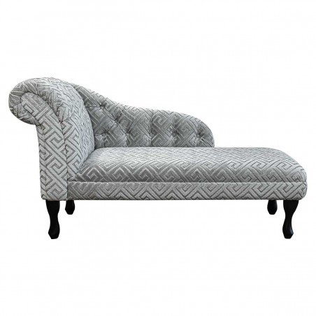 LUXE 52" Medium Buttoned Chaise Longue in an Extravaganza Meander Silver Fabric