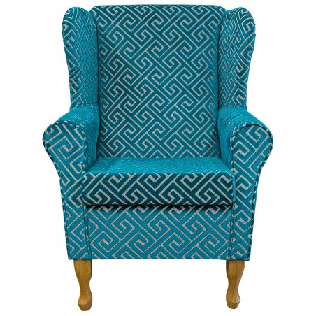 LUXE Medium Wingback Fireside Westoe Chair in an Extravaganza Meander Teal Fabric