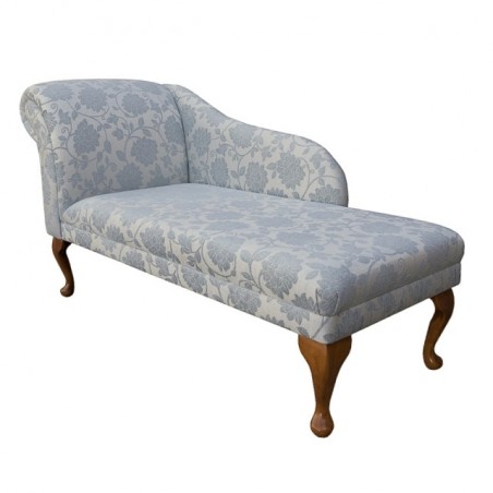 52" Classic Style Chaise Longue in a Blue Floral Fabric - 17071