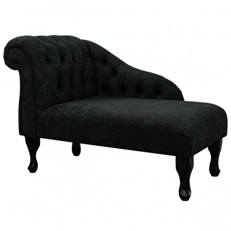 41" Buttoned Mini Chaise Longue in a Plush Black Fabric