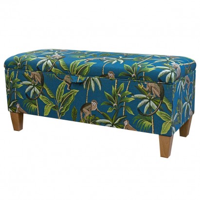 Storage Bench Stool in a Monkey Teal 100% Cotton Fabric