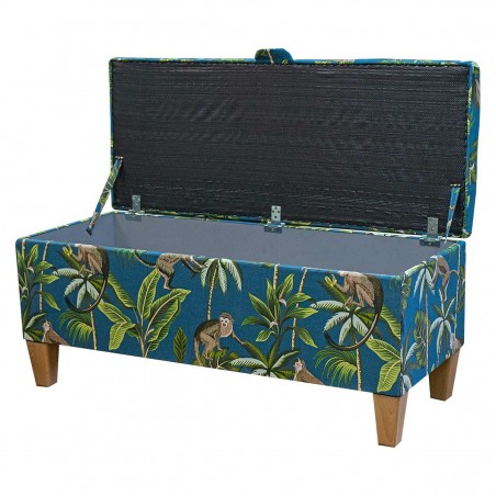 Storage Bench Stool in a Monkey Teal 100% Cotton Fabric