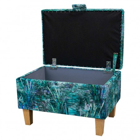 Storage Footstool Ottoman Pouffe Toybox in Maestro Mir Floral Teal Printed Velvet Fabric