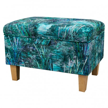 Storage Footstool Ottoman Pouffe Toybox in Maestro Mir Floral Teal Printed Velvet Fabric