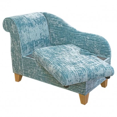 41" Storage Chaise Longue in a Jazz Duck Egg Fabric