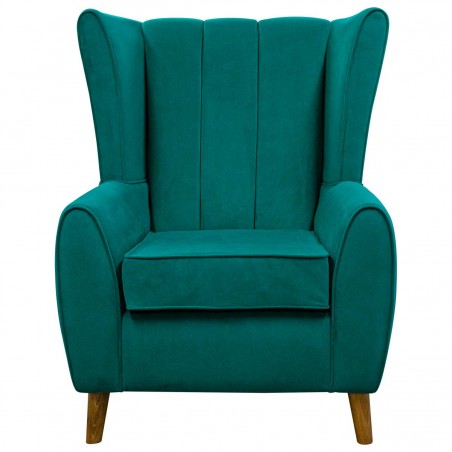 LUXE Fluted Wingback Chair in AquaVelvet Teal Velvet Fabric